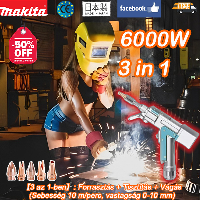 [Ez a csomag nem tartalmazza a Makita fejhallgatót] 6000 W 【3 az 1-ben】: Forrasztás + Tisztítás + Vágás (Sebesség 10 m/perc, vastagság 0-10 mm)