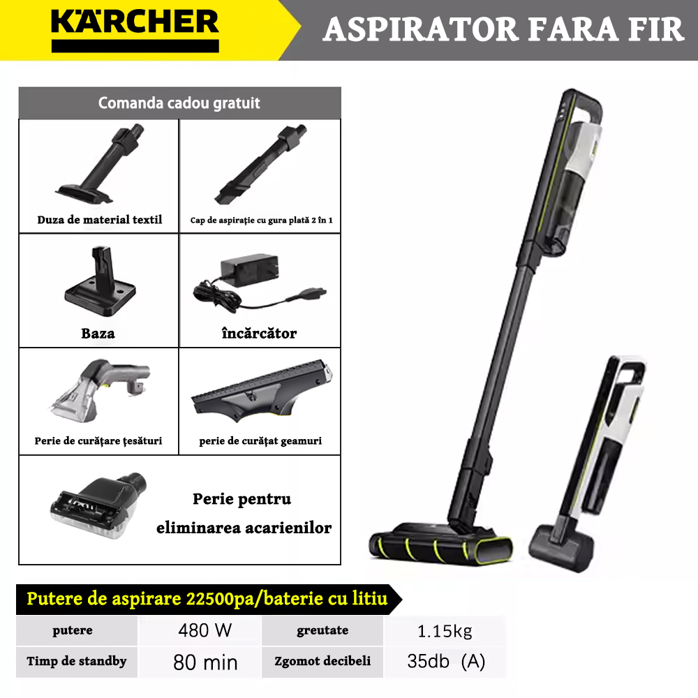 Karcher akkus porszívó + szívás és felmosás egyben + 100 000 ford./perc nagy teljesítmény + 22500pa nagy szívóerő + gőz üzemmód + AI hangasszisztens + 180°-ban dönthető kialakítás + APP csatlakozás + öntisztító + szárítás + tisztítókefe csomag 5 + LED világítás + Opcionális cserekerékkefe és pamut törlőkészlet*2+tisztítófolyadékos tisztítófolyadék*2+töltő+töltőtalp+tisztító kefe(az emberek 99%-a választja)